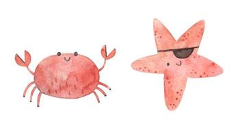 infantil aguarela ilustração com engraçado oceano peixes, submarino vida vetor