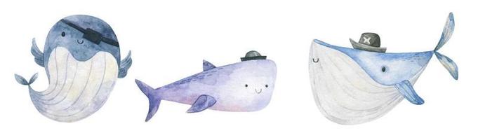 infantil aguarela ilustração com engraçado oceano peixes, submarino vida vetor