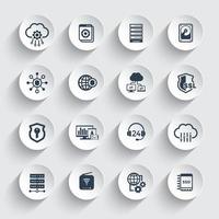 conjunto de ícones de hospedagem, servidores, rede e armazenamento de dados vetor
