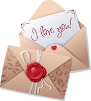 amor carta dentro a envelope com uma cera selo. confissão, Eu amor você. presente, namorados s dia. vetor ilustração, ícone
