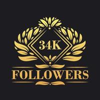 34k seguidores celebração Projeto. luxuoso 34k seguidores logotipo para social meios de comunicação seguidores vetor