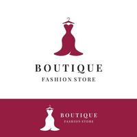 modelo de logotipo de moda feminina com cabide, roupas de luxo. logotipo para negócios, boutique, loja de moda, modelo, compras e beleza. vetor