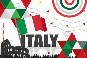 italia nacional dia bandeira Projeto. italiano bandeira abstrato geométrico retro formas do vermelho e verde cor. Itália vetor ilustração.
