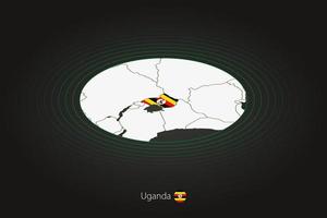 Uganda mapa dentro Sombrio cor, oval mapa com vizinho países. vetor