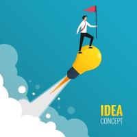 empresário segurando a bandeira vermelha em pé no conceito de ideia de lâmpada. lançamento de ideia para ilustração vetorial de sucesso. vetor