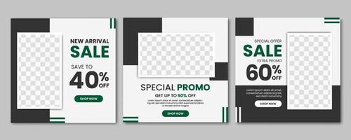 conjunto de banner de design de modelo de postagem de mídia social de promoção de venda de moda com estilo de cor preta. bom para vetor de promoção de negócios online