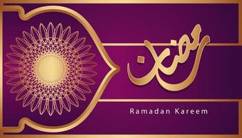 lindo roxo e dourado caligrafia árabe ramadan kareem texto e ornamental pattern design background. ilustração vetorial vetor