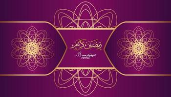 lindo roxo e dourado caligrafia árabe ramadan kareem texto e ornamental pattern design background. ilustração vetorial vetor