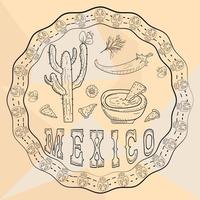 Adesivo de ornamento circular de ilustração de contorno com tema mexicano de crânios para design de decoração vetor