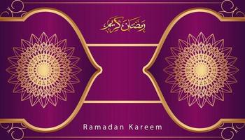 lindo roxo e dourado caligrafia árabe ramadan kareem texto e ornamental pattern design background. ilustração vetorial vetor