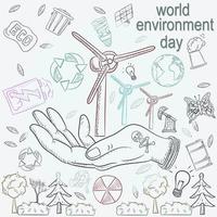 ilustração de contorno para o design de vários objetos da vida humana, o tema do dia mundial do meio ambiente vetor