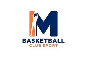 inicial carta m basquetebol logotipo ícone. cesta bola logótipo símbolo. vetor