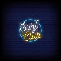 vetor de texto de estilo de sinais de néon do clube de surf