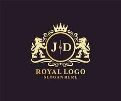 inicial jd carta leão modelo de logotipo de luxo real em arte vetorial para restaurante, realeza, boutique, café, hotel, heráldica, joias, moda e outras ilustrações vetoriais. vetor