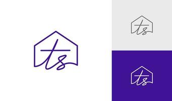 caligrafia carta ts com casa logotipo Projeto vetor