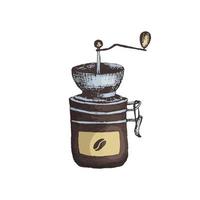 vetor ilustração do uma café moedor dentro gravação estilo. manual café moedor, ícone para cardápio ou cafeteria