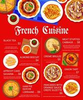 francês cozinha cardápio vetor França pratos Lista