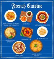 francês cozinha cardápio, vetor Comida do França