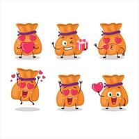 laranja doce saco desenho animado personagem com amor fofa emoticon vetor