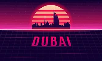 viagem fundo vetores ilustrações, futurista retro Horizonte dubai