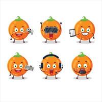 dia das Bruxas laranja doce desenho animado personagem estão jogando jogos com vários fofa emoticons vetor