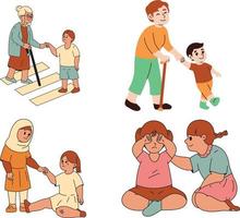 vetor ilustração do uma conjunto do pessoas dentro diferente situações. mãe, pai, filho, filha.