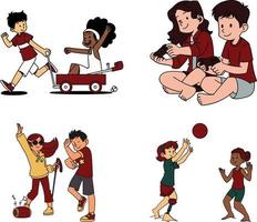 conjunto do pessoas jogando futebol, futebol, basquetebol, beisebol, voleibol. vetor ilustração