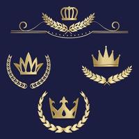 conjunto de rótulos de luxo ouro, emblema, medalhas, sinal com coroa de louros, coroa para design retro de diploma, prêmio, logotipo, ícone. vetor