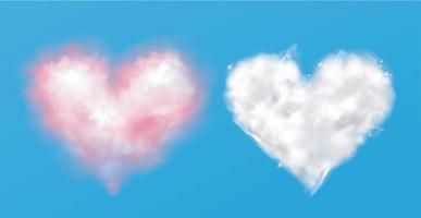 nuvens de coração rosa e branco em fundo isolado, vetor