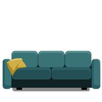 um sofá cor de esmeralda com uma almofada amarela vetor