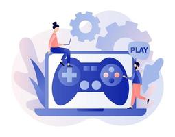 jogos conceito. pessoas gamers jogando conectados vídeo jogo. moderno plano desenho animado estilo. vetor ilustração