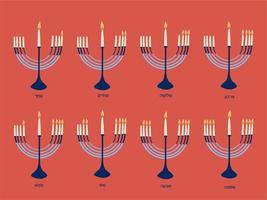 hanukkah menorah conjunto oito velas vermelho fundo vetor