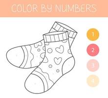 cor de números coloração livro para crianças com meias. coloração página com fofa desenho animado meias. monocromático Preto e branco. vetor ilustração.