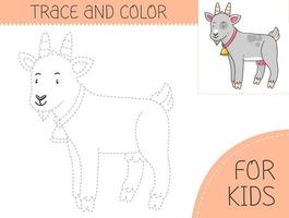 vestígio e cor coloração livro com bode para crianças. coloração página com desenho animado cabra. vetor ilustração para crianças.
