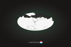 Luxemburgo mapa dentro Sombrio cor, oval mapa com vizinho países. vetor