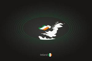 Irlanda mapa dentro Sombrio cor, oval mapa com vizinho países. vetor