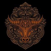 ilustração do touro cabeça tribal estilo com vintage gravação enfeite dentro costas perfeito para seu o negócio e mercadoria vetor
