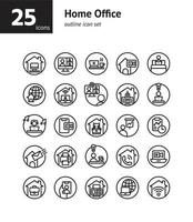 conjunto de ícones de contorno de escritório em casa. vetor