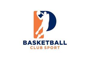 inicial carta p basquetebol logotipo ícone. cesta bola logótipo símbolo. vetor
