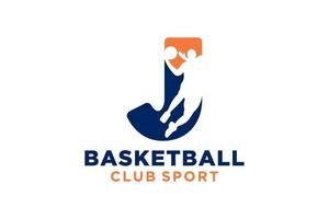 inicial carta j basquetebol logotipo ícone. cesta bola logótipo símbolo. vetor