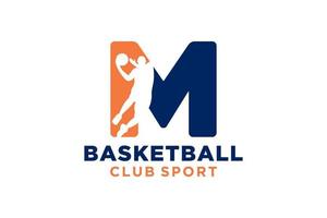 inicial carta m basquetebol logotipo ícone. cesta bola logótipo símbolo. vetor