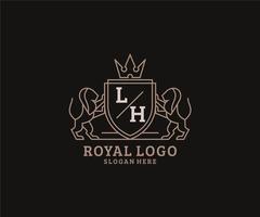 inicial lh letter lion royal luxo logotipo modelo em arte vetorial para restaurante, realeza, boutique, café, hotel, heráldica, joias, moda e outras ilustrações vetoriais. vetor