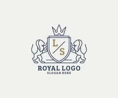 inicial ls carta leão modelo de logotipo de luxo real em arte vetorial para restaurante, realeza, boutique, café, hotel, heráldica, joias, moda e outras ilustrações vetoriais. vetor