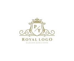 inicial py carta luxuoso marca logotipo modelo, para restaurante, realeza, butique, cafeteria, hotel, heráldico, joia, moda e de outros vetor ilustração.