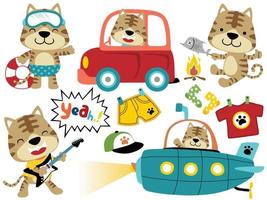 vetor conjunto do desenho animado gato dentro diferente atividade, animal brinquedos elementos ilustração