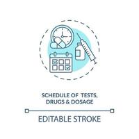 ícone do conceito de cronograma de testes, medicamentos e dosagem vetor