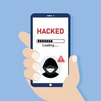 Smartphone com hacker alert.cyber crime conceito. vetor