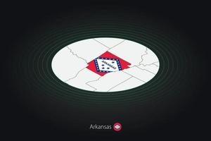 Arkansas mapa dentro Sombrio cor, oval mapa com vizinho nos estados. vetor