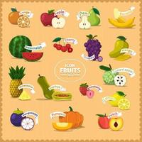conjunto de ilustração de ícones de frutas vetor