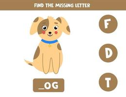 encontre a letra que falta e anote-a. cão bonito dos desenhos animados. vetor